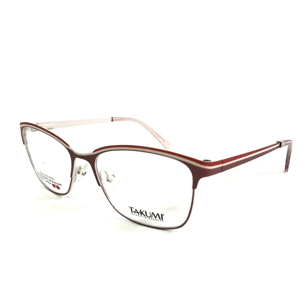 Takumi Eyeglasses Frames TK1207 30 Pink Red with Polarized Clip Ons 53-16-135